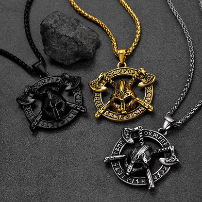 Flash Viking Axe Helmet Pendant Necklace for With Runes