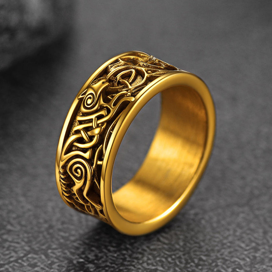 Norse Viking Celtic Wolf Ring Band for