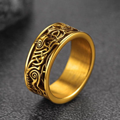 Norse Viking Celtic Wolf Ring Band for