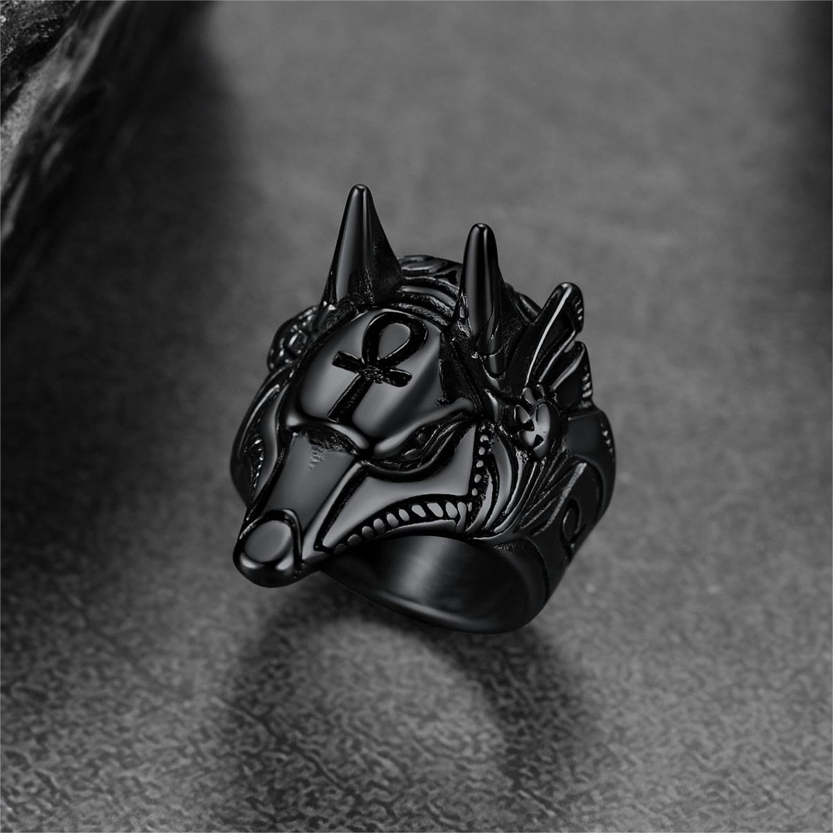 Ancient Egyptian Anubis Ring With Ankh Cross for