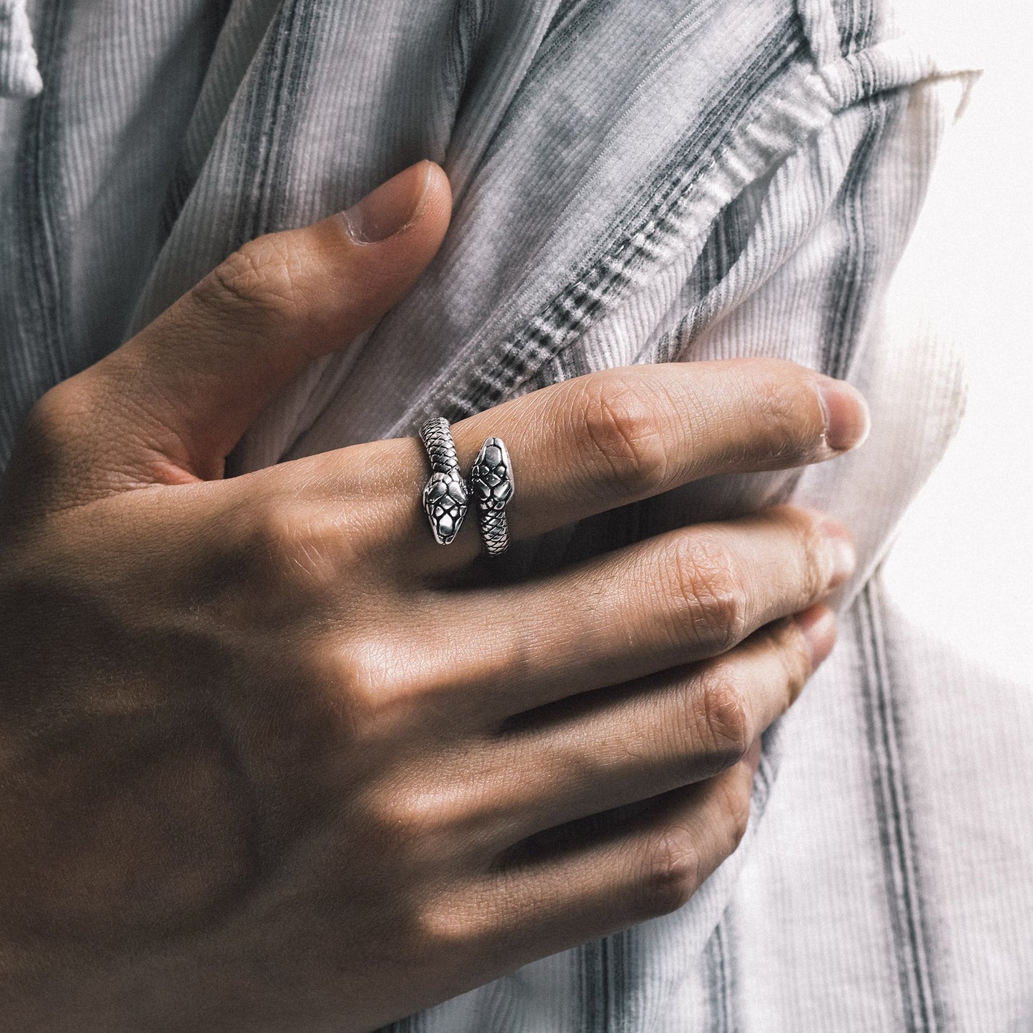 Biker Double Head Snake Stainless Steel Ring for