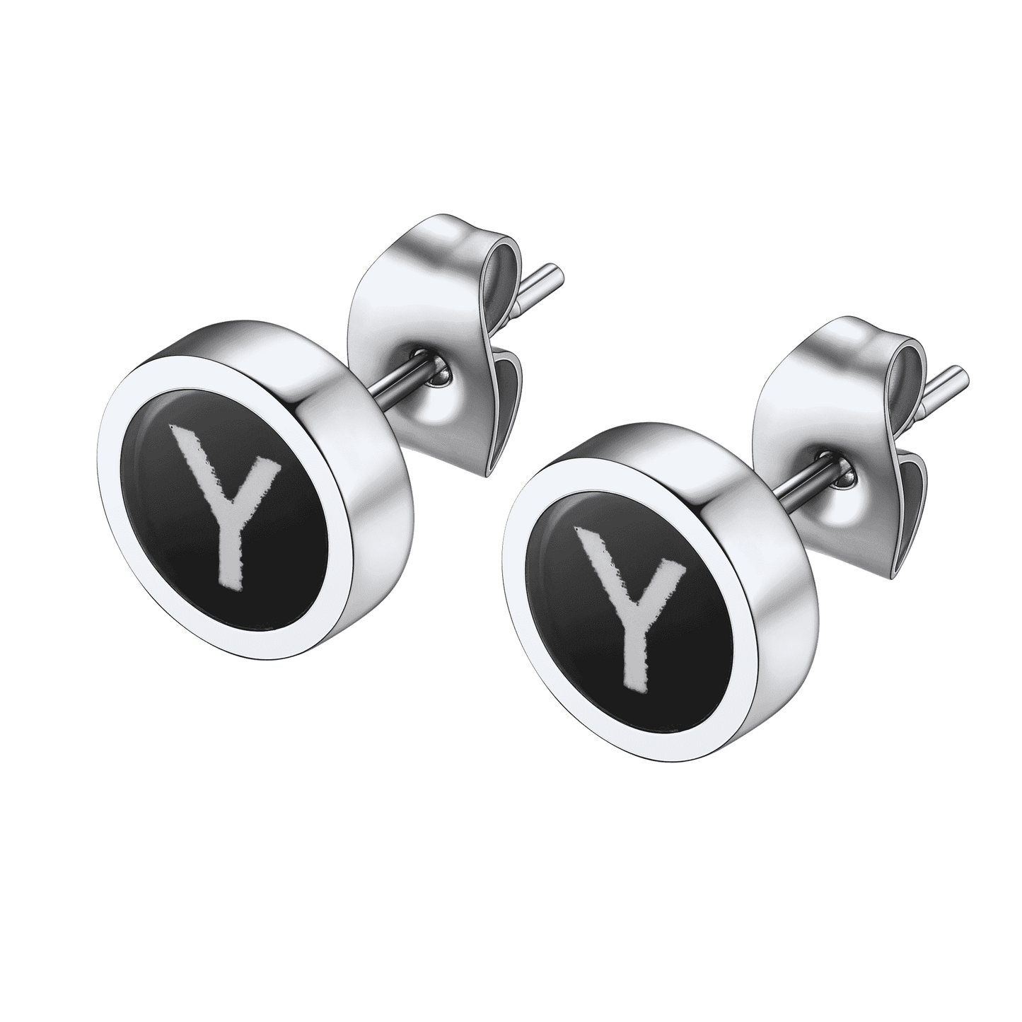 Personalized Black Enamel Initial Letter Stud Earrings for