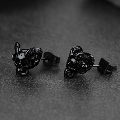 Satanic Baphomet Goat Skull Head Stud Earrings for