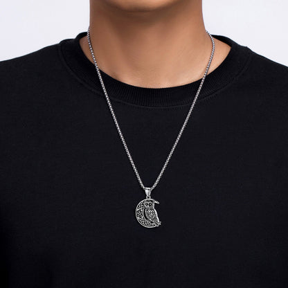 Viking Celtic Crescent Moon Owl Necklace for