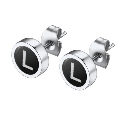 Personalized Black Enamel Initial Letter Stud Earrings for
