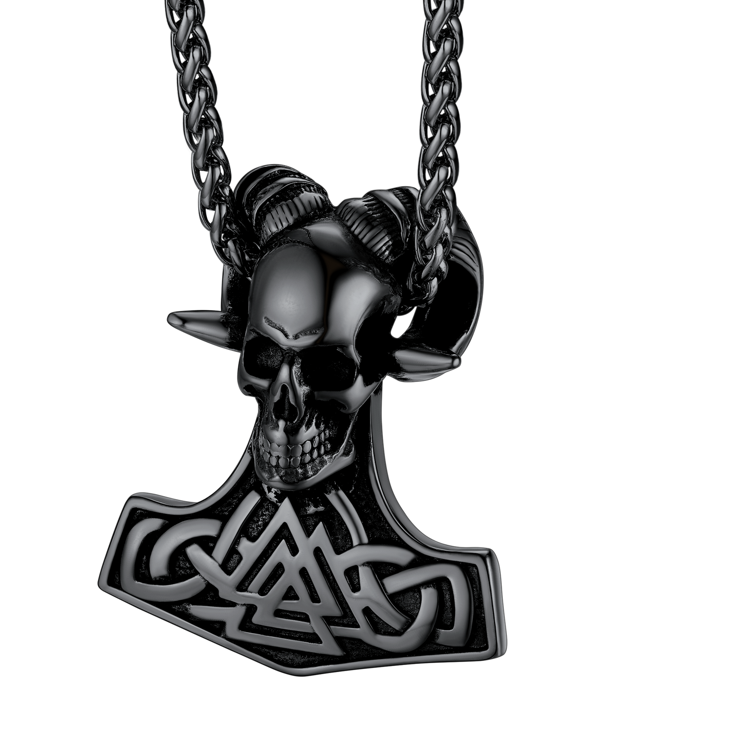 Viking Mjolnir Thor's Hammer Skull Necklace Pendant for