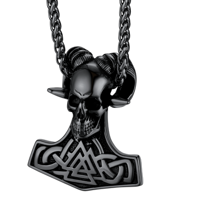 Viking Mjolnir Thor's Hammer Skull Necklace Pendant for