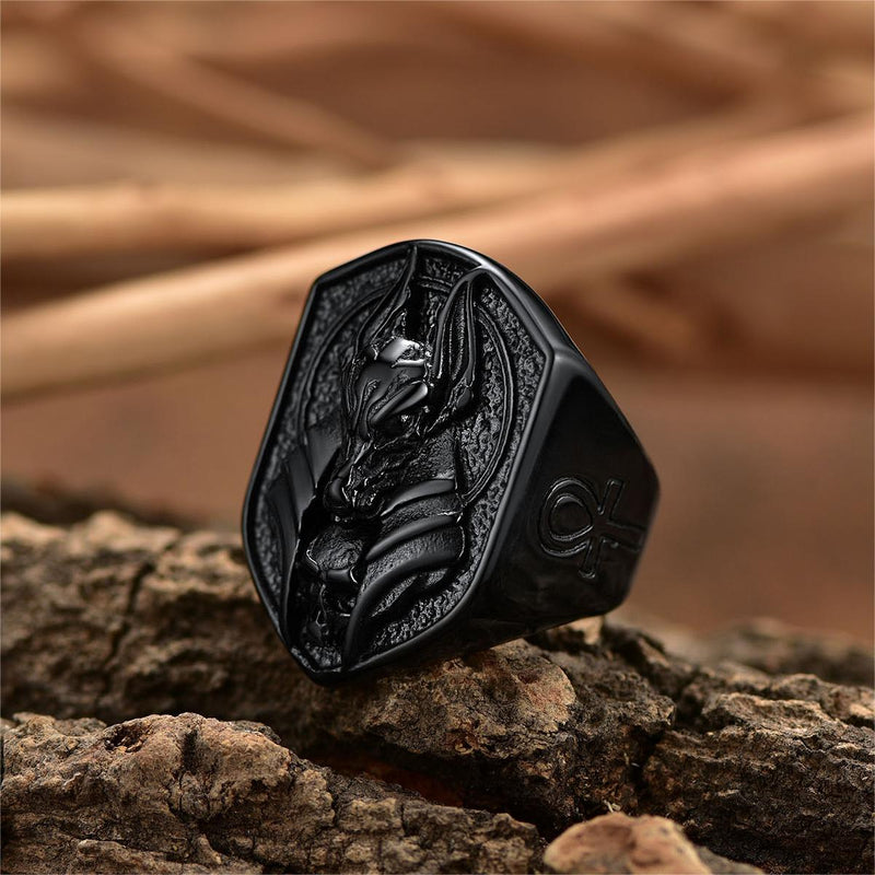 Ancient Egyptian Anubis Signet Ring With Ankh Cross for