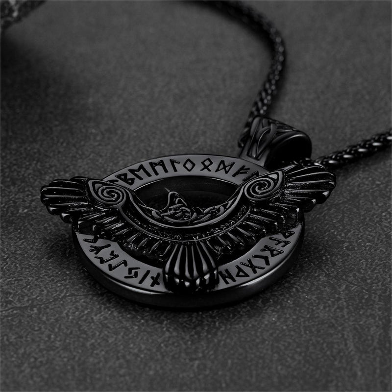 Viking Odin's Raven Necklace for With Runes