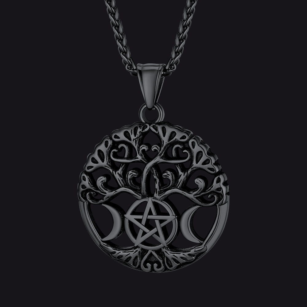 Pentacle Moon Tree of Life Necklace for