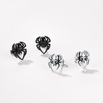 Spider Skull Stud Earrings in Sterling Silver Halloween Gift
