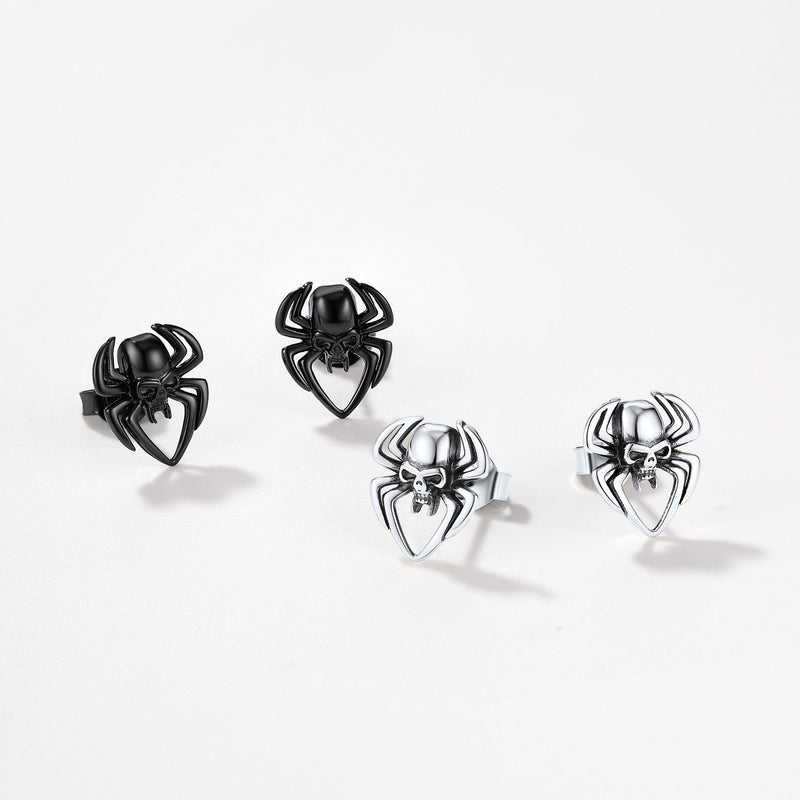 Spider Skull Stud Earrings in Sterling Silver Halloween Gift
