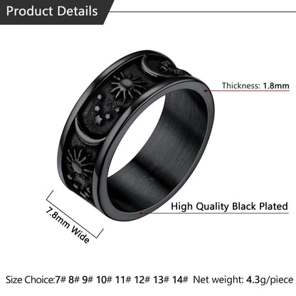 Stainless Steel Sun Moon Star Band Ring for