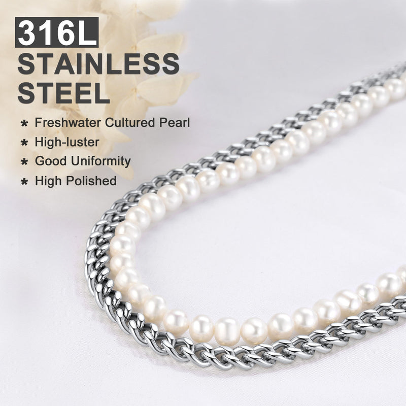 Freshwater Pearl & Cuban Link Chain Necklace for