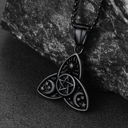 Triple Moon Goddess Pentagram Necklace for