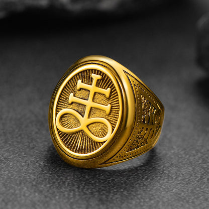 Satanic Leviathan Cross Signet Ring for