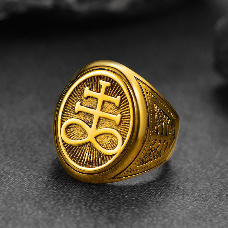Satanic Leviathan Cross Signet Ring for