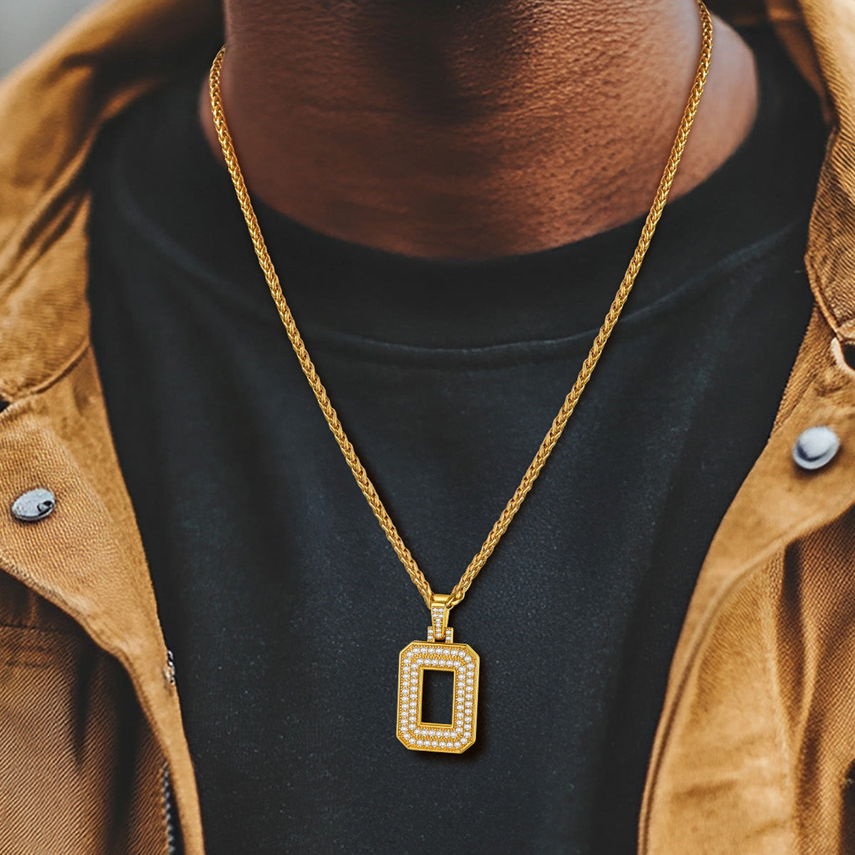 Gold Number Initial Chain Necklace With Cubic Zirconia for
