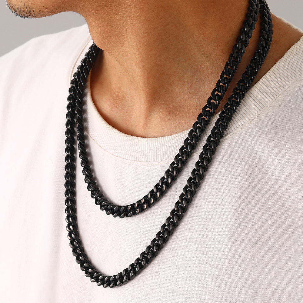 9mm Miami Cuban Link Chain Necklace Set for