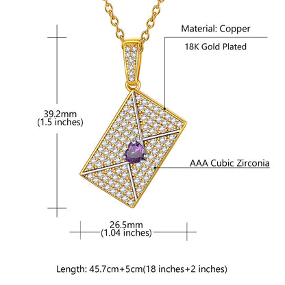 Personalized Picture Envelope Necklace With Birthstone & Cz Gifts for Mom