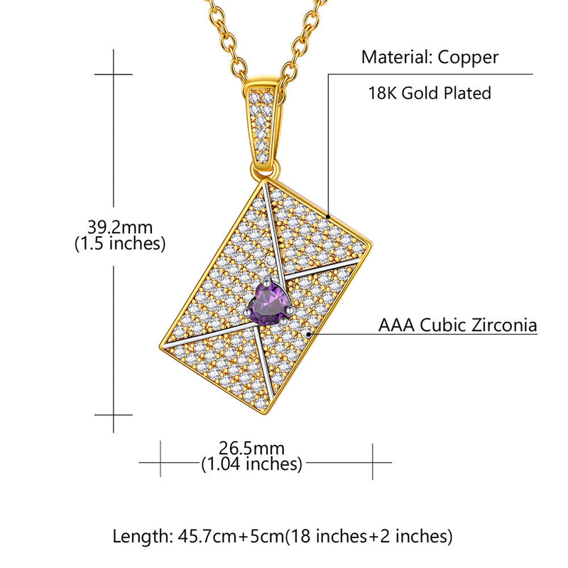 Personalized Picture Envelope Necklace With Birthstone & Cz Gifts for Mom