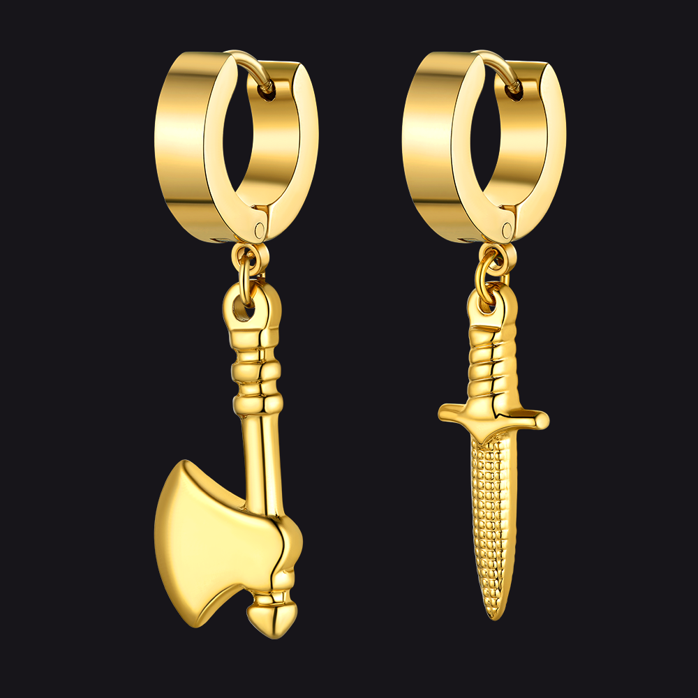 Punk Battle Axe Dagger Dangle Hoop Earring for