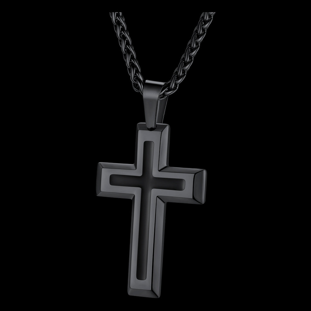 Christian Black Enamel Cross Pendant Necklace for