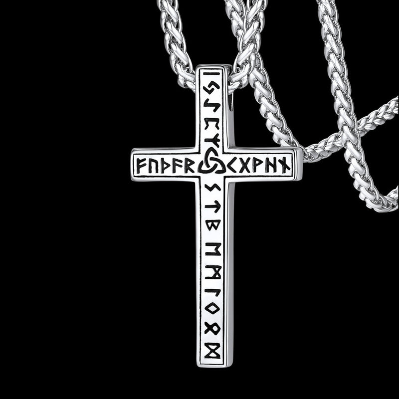 Viking Rune Cross Pendant Necklace for