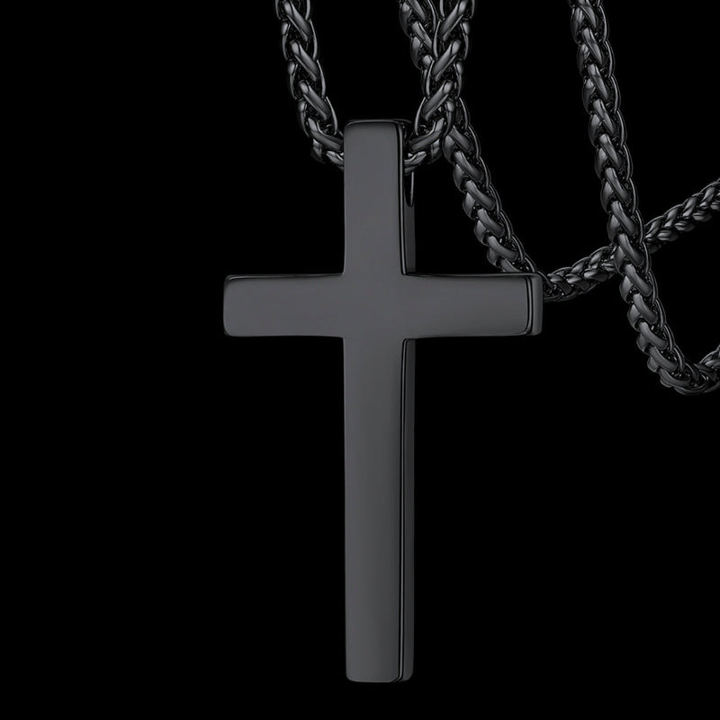 Christian Black Enamel Cross Necklace for