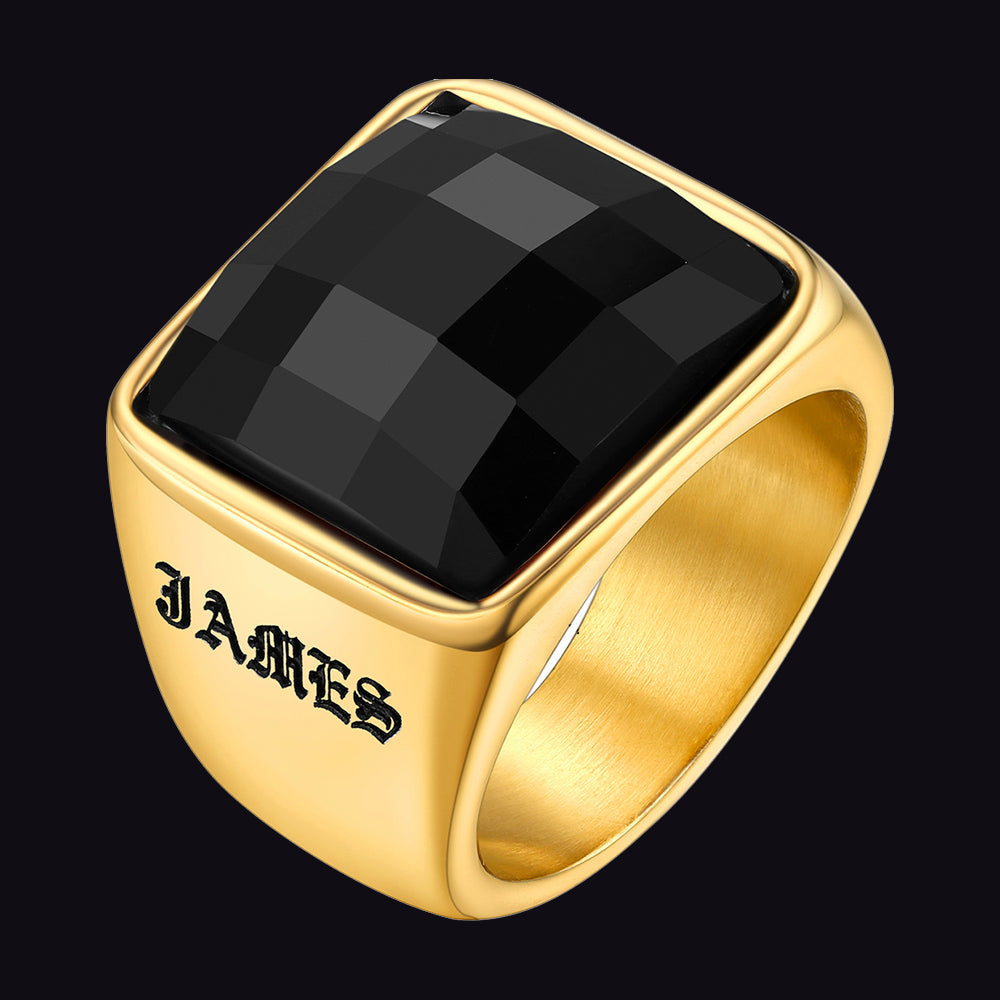 Custom Black Onyx Engraved Signet Ring for