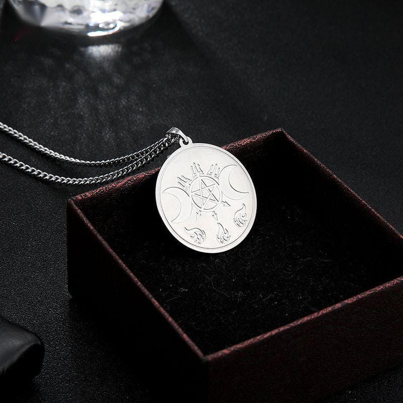 Triple Moon Goddess Pentagram Necklace