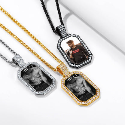 Memorial Personalized Picture Dog Tag Necklace With Cz for Mom Family