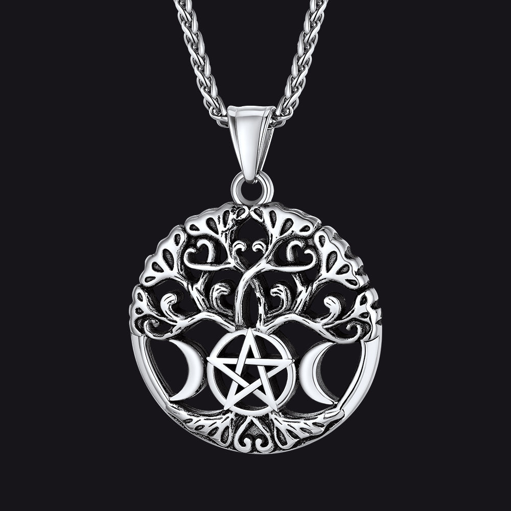Pentacle Moon Tree of Life Necklace for