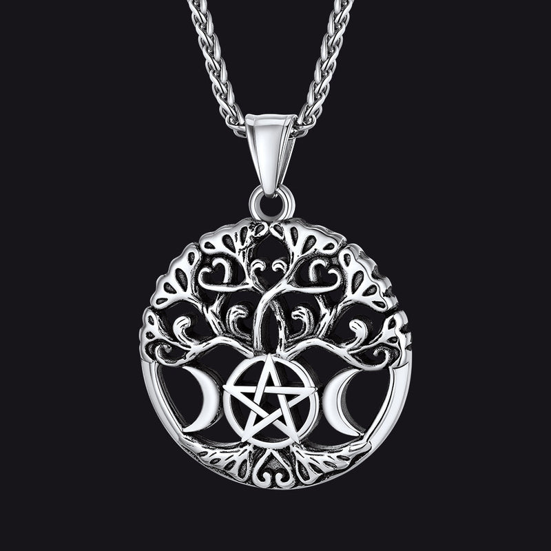 Pentacle Moon Tree of Life Necklace for