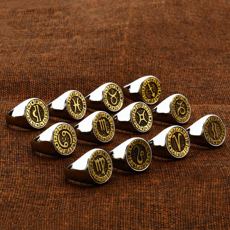 12 Constellation Zodiac Signs Stainless Steel Ring