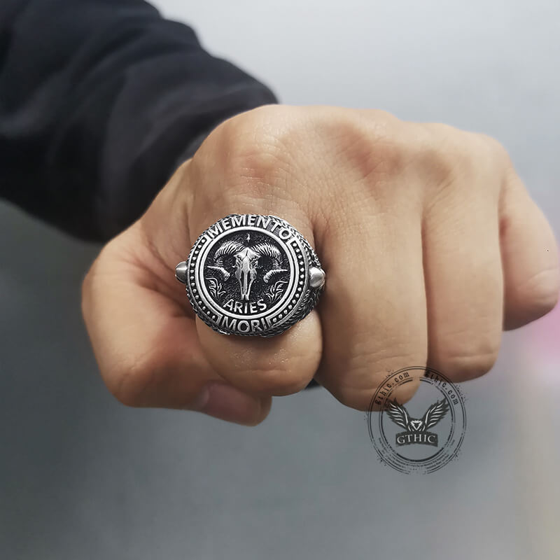 12 Constellations Zodiac Sign Sterling Silver Skull Ring