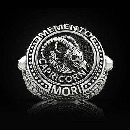12 Constellations Zodiac Sign Sterling Silver Skull Ring