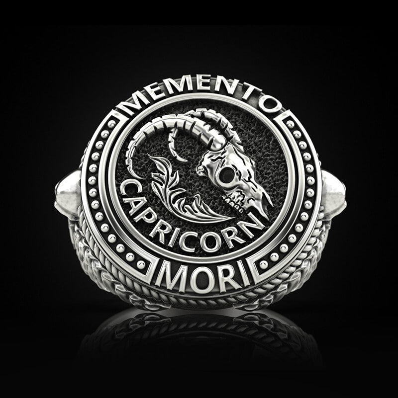 12 Constellations Zodiac Sign Sterling Silver Skull Ring