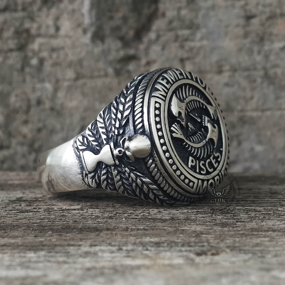 12 Constellations Zodiac Sign Sterling Silver Skull Ring