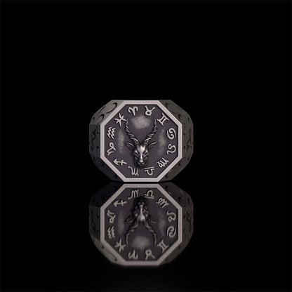 12 Constellations Zodiac Sterling Silver Octagonal Ring