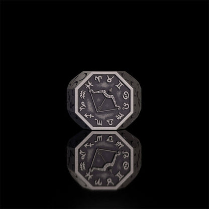 12 Constellations Zodiac Sterling Silver Octagonal Ring