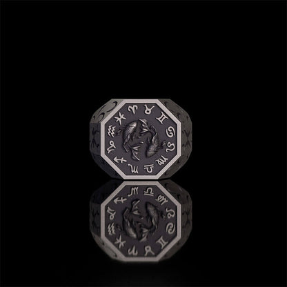 12 Constellations Zodiac Sterling Silver Octagonal Ring