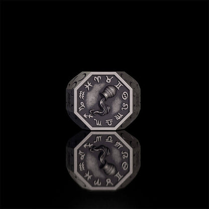12 Constellations Zodiac Sterling Silver Octagonal Ring