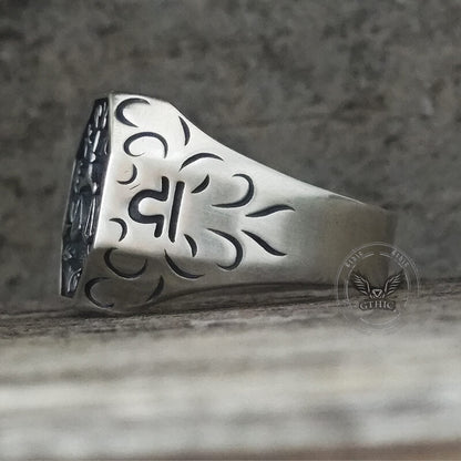 12 Constellations Zodiac Sterling Silver Octagonal Ring