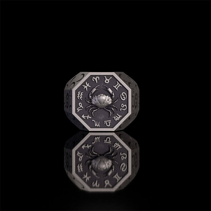 12 Constellations Zodiac Sterling Silver Octagonal Ring