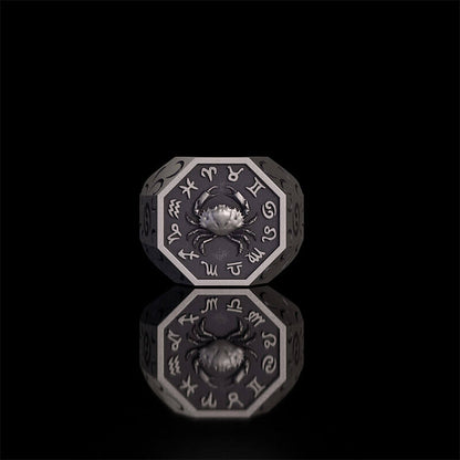 12 Constellations Zodiac Sterling Silver Octagonal Ring