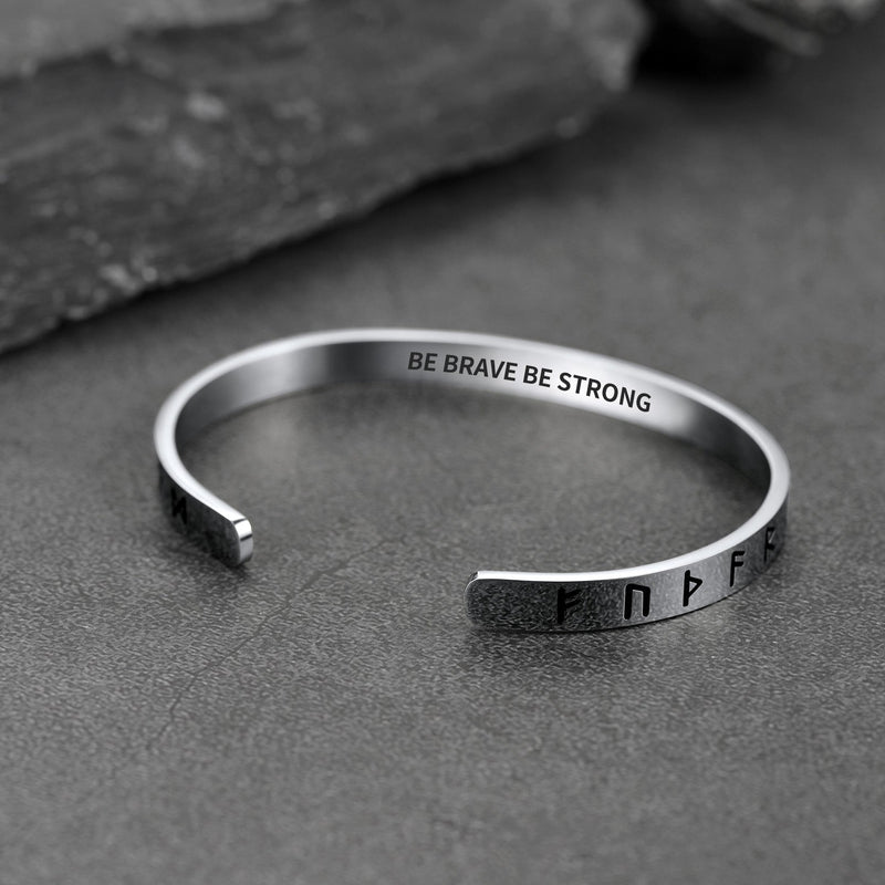 Norse Viking Runes Bangle Cuff Bracelet for