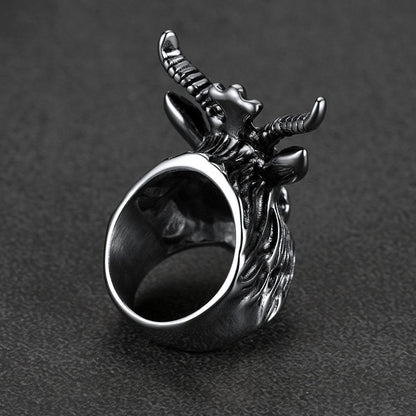Satanic Baphomet Goat Ring for With Pentagram