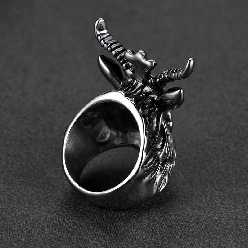 Satanic Baphomet Goat Ring for With Pentagram