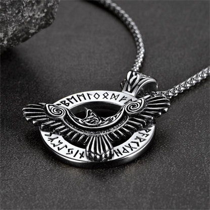 Viking Odin's Raven Necklace for With Runes